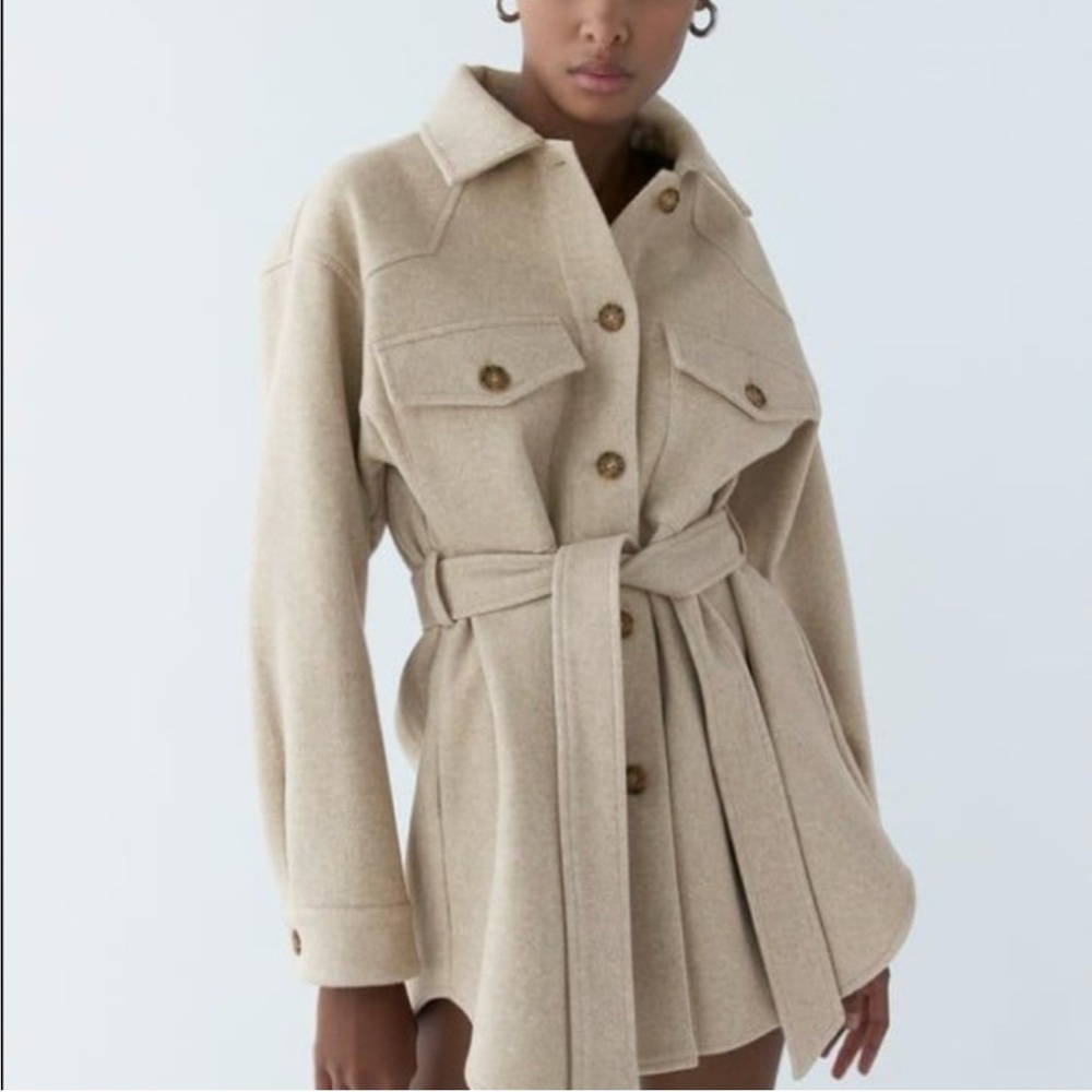 Zara Belted Over shirt (Shirt Jacket) Tan